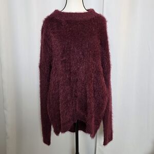 a new day Fuzzy Maroon Sweater